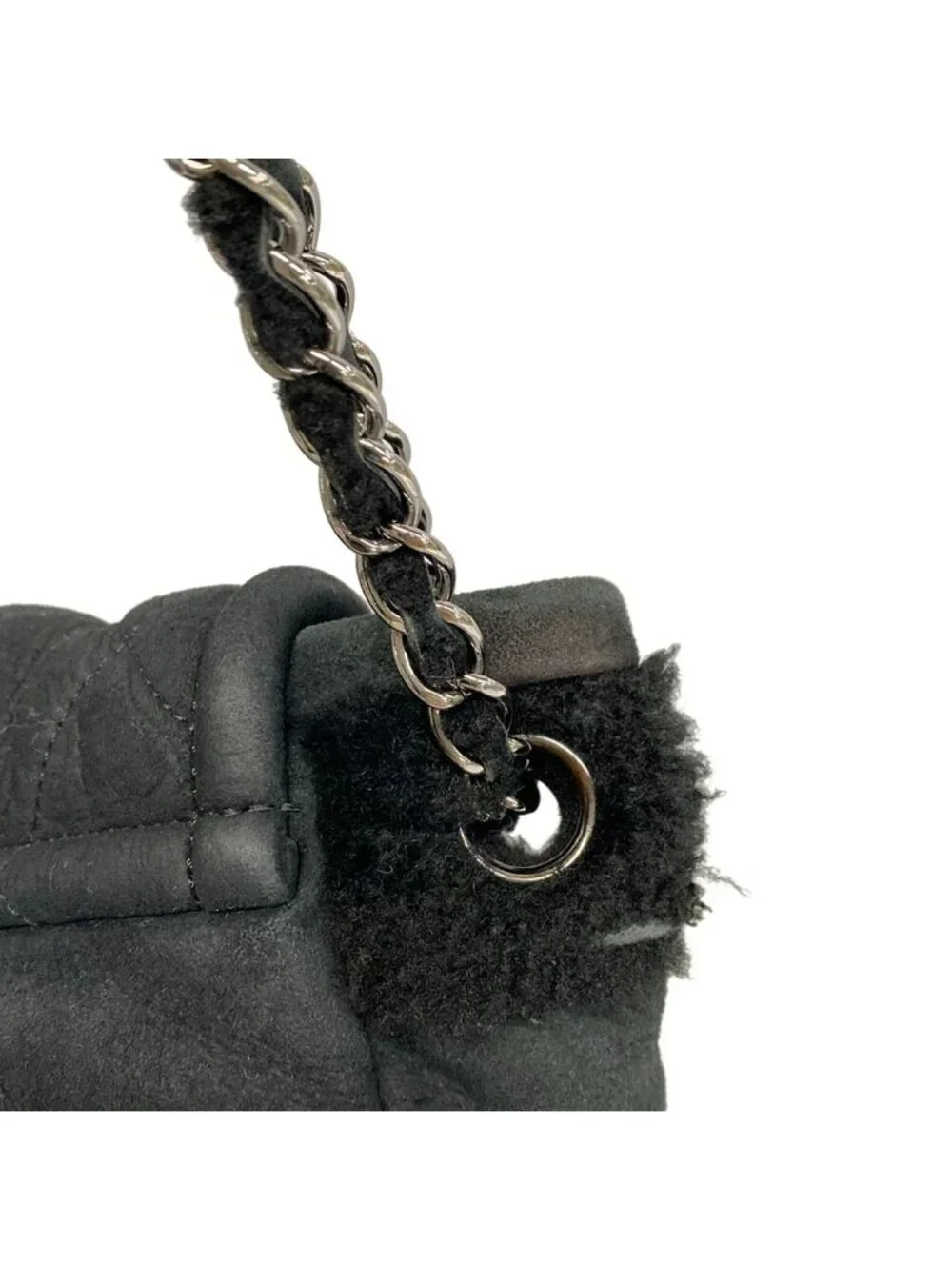Chanel Shoulder Bag 2.55 Quilted Black Chain Silver Shearling